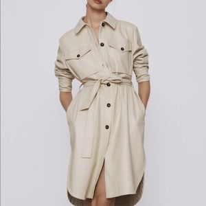 Sand faux leather overshirt